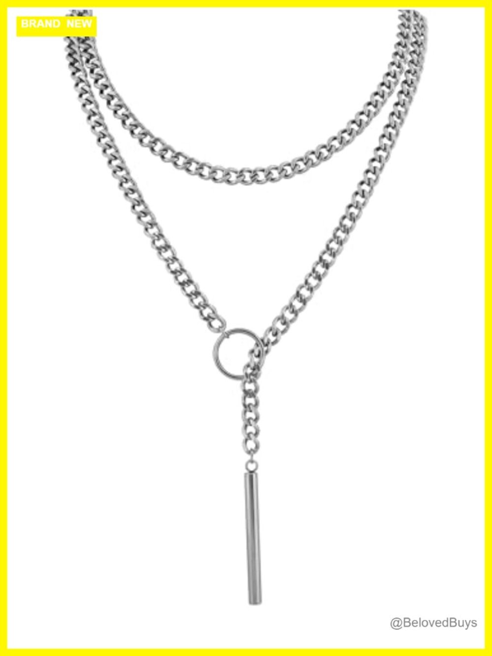 Sacina Stainless Steel Lariat Chunky Chain Y Necklace Goth Punk Grunge